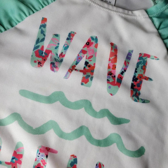 Old Navy Seafoam Green Wave Hello Floral Rash Guard 2 Piece Swimsuit Size 18-24m - Picture 13 of 15